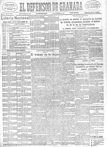 'El Defensor de Granada  : diario político independiente' - Año LVI Número 30015 Ed. Tarde - 1935 Agosto 01