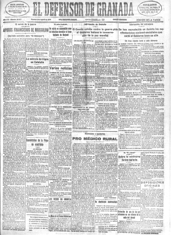 'El Defensor de Granada  : diario político independiente' - Año LVI Número 30017 Ed. Tarde - 1935 Agosto 02