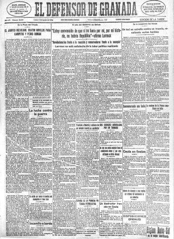 'El Defensor de Granada  : diario político independiente' - Año LVI Número 30021 Ed. Tarde - 1935 Agosto 05