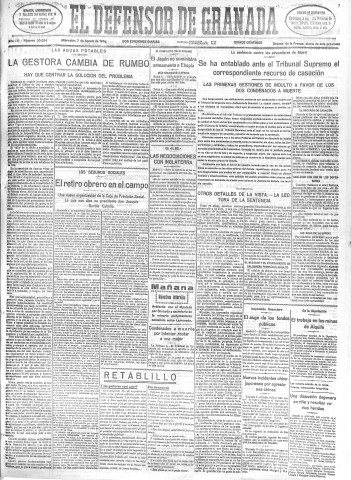'El Defensor de Granada  : diario político independiente' - Año LVI Número 30024 Ed. Mañana - 1935 Agosto 07