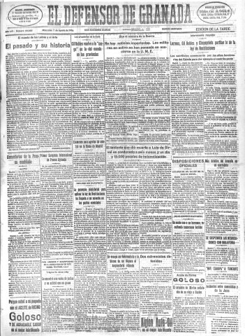 'El Defensor de Granada  : diario político independiente' - Año LVI Número 30025 Ed. Tarde - 1935 Agosto 07