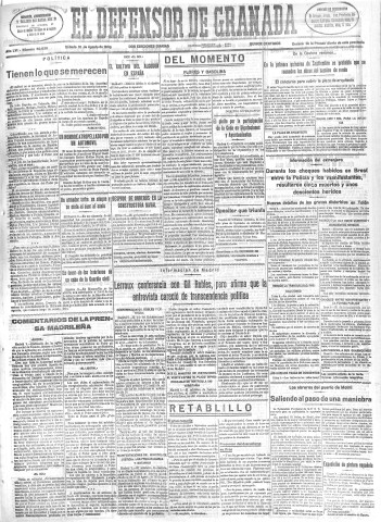 'El Defensor de Granada  : diario político independiente' - Año LVI Número 30030 Ed. Mañana - 1935 Agosto 10
