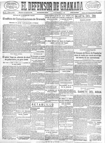 'El Defensor de Granada  : diario político independiente' - Año LVI Número 30036 Ed. Mañana - 1935 Agosto 14