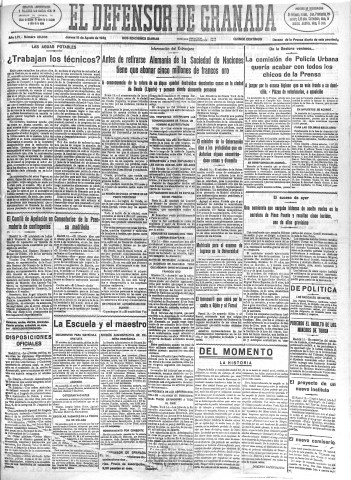 'El Defensor de Granada  : diario político independiente' - Año LVI Número 30038 Ed. Mañana - 1935 Agosto 15