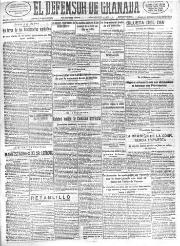'El Defensor de Granada  : diario político independiente' - Año LVI Número 30040 Ed. Mañana - 1935 Agosto 17