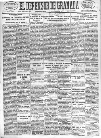 'El Defensor de Granada  : diario político independiente' - Año LVI Número 30063 Ed. Tarde - 1935 Agosto 30