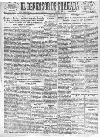 'El Defensor de Granada  : diario político independiente' - Año LVI Número 30065 Ed. Tarde - 1935 Agosto 31