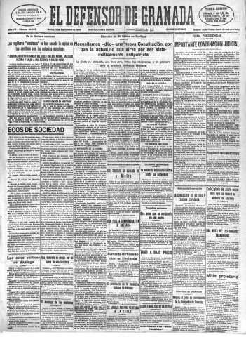 'El Defensor de Granada  : diario político independiente' - Año LVI Número 30068 Ed. Mañana - 1935 Septiembre 03