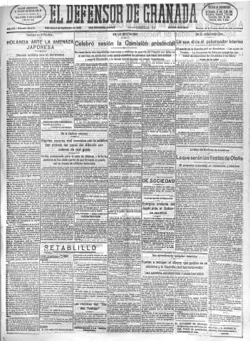 'El Defensor de Granada  : diario político independiente' - Año LVI Número 30070 Ed. Mañana - 1935 Septiembre 04