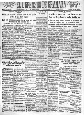 'El Defensor de Granada  : diario político independiente' - Año LVI Número 30075 Ed. Tarde - 1935 Septiembre 06