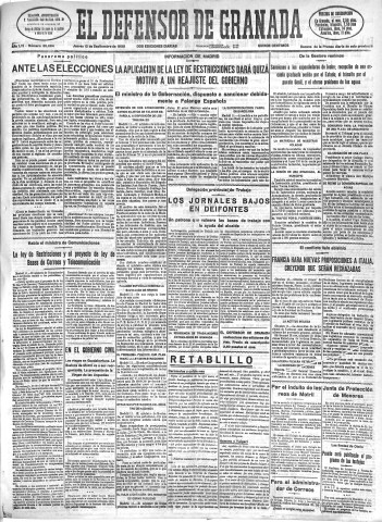 'El Defensor de Granada  : diario político independiente' - Año LVI Número 30084 Ed. Mañana - 1935 Septiembre 12