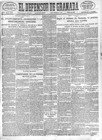 'El Defensor de Granada  : diario político independiente' - Año LVI Número 30089 Ed. Tarde - 1935 Septiembre 14