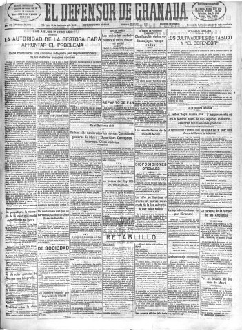 'El Defensor de Granada  : diario político independiente' - Año LVI Número 30094 Ed. Mañana - 1935 Septiembre 18