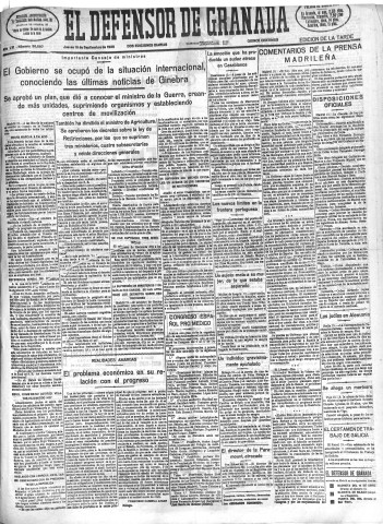 'El Defensor de Granada  : diario político independiente' - Año LVI Número 30097 Ed. Tarde - 1935 Septiembre 19