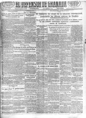 'El Defensor de Granada  : diario político independiente' - Año LVI Número 30098 Ed. Mañana - 1935 Septiembre 20
