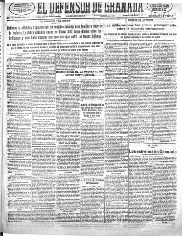 'El Defensor de Granada  : diario político independiente' - Año LVI Número 30123 Ed. Tarde - 1935 Octubre 04