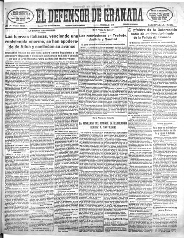 'El Defensor de Granada  : diario político independiente' - Año LVI Número 30127 Ed. Tarde - 1935 Octubre 07