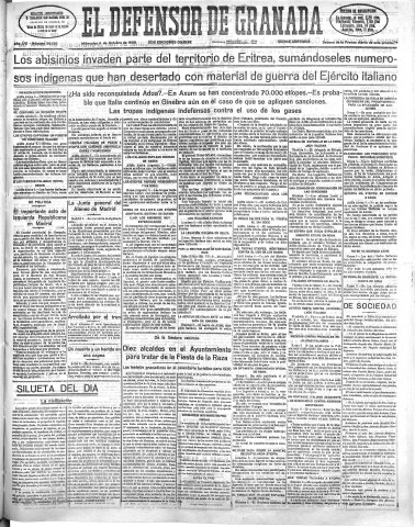 'El Defensor de Granada  : diario político independiente' - Año LVI Número 30130 Ed. Mañana - 1935 Octubre 09