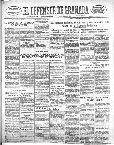 'El Defensor de Granada  : diario político independiente' - Año LVI Número 30146 Ed. Mañana - 1935 Octubre 18