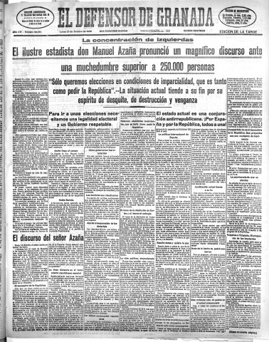 'El Defensor de Granada  : diario político independiente' - Año LVI Número 30151 Ed. Tarde - 1935 Octubre 21
