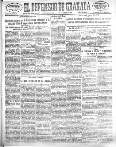 'El Defensor de Granada  : diario político independiente' - Año LVI Número 30155 Ed. Tarde - 1935 Octubre 23