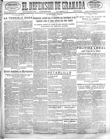 'El Defensor de Granada  : diario político independiente' - Año LVI Número 30156 Ed. Mañana - 1935 Octubre 24