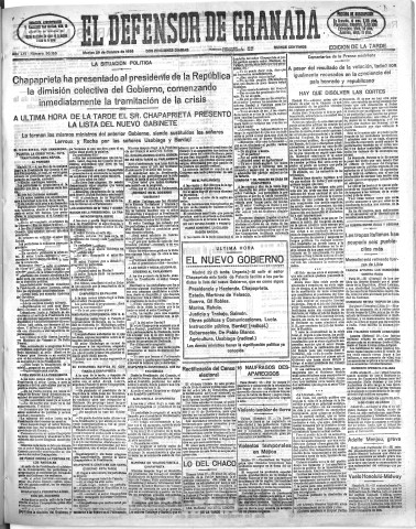 'El Defensor de Granada  : diario político independiente' - Año LVI Número 30165 Ed. Tarde - 1935 Octubre 29