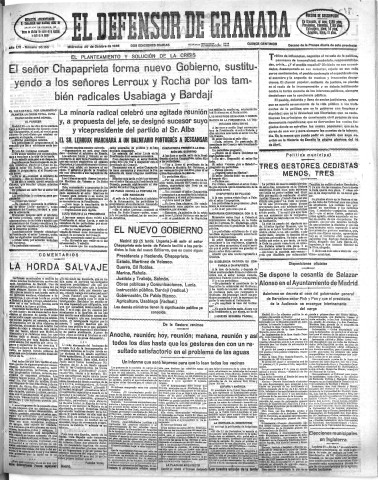 'El Defensor de Granada  : diario político independiente' - Año LVI Número 30166 Ed. Mañana - 1935 Octubre 30