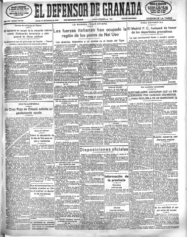 'El Defensor de Granada  : diario político independiente' - Año LVI Número 30169 Ed. Tarde - 1935 Octubre 31