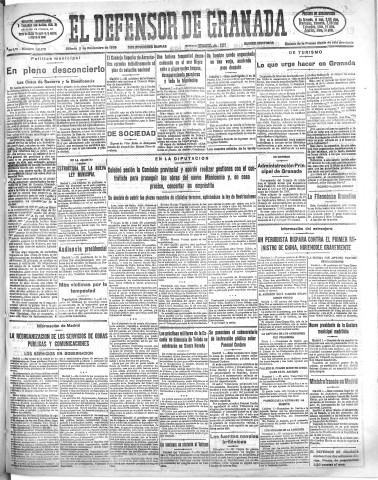 'El Defensor de Granada  : diario político independiente' - Año LVI Número 30172 Ed. Mañana - 1935 Noviembre 02