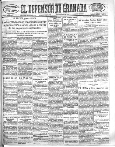 'El Defensor de Granada  : diario político independiente' - Año LVI Número 30177 Ed. Tarde - 1935 Noviembre 05