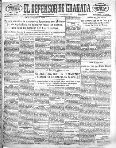 'El Defensor de Granada  : diario político independiente' - Año LVI Número 30181 Ed. Tarde - 1935 Noviembre 07