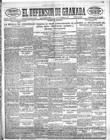 'El Defensor de Granada  : diario político independiente' - Año LVI Número 30188 Ed. Tarde - 1935 Noviembre 12