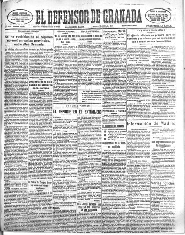 'El Defensor de Granada  : diario político independiente' - Año LVI Número 30190 Ed. Tarde - 1935 Noviembre 13