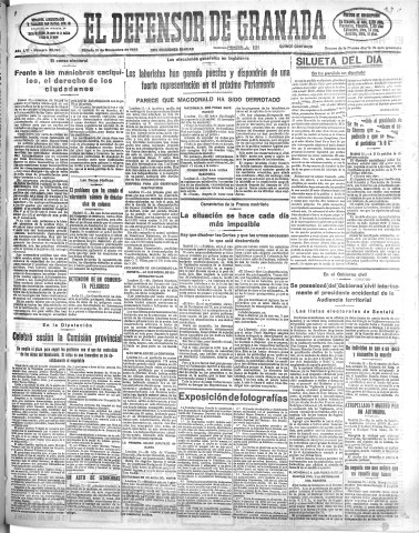 'El Defensor de Granada  : diario político independiente' - Año LVI Número 30195 Ed. Mañana - 1935 Noviembre 16