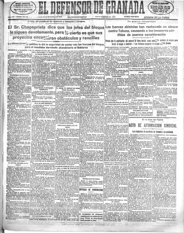 'El Defensor de Granada  : diario político independiente' - Año LVI Número 30198 Ed. Tarde - 1935 Noviembre 18