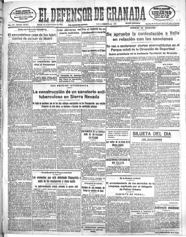 'El Defensor de Granada  : diario político independiente' - Año LVI Número 30207 Ed. Mañana - 1935 Noviembre 23
