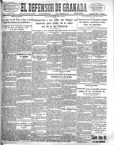 'El Defensor de Granada  : diario político independiente' - Año LVI Número 30208 Ed. Tarde - 1935 Noviembre 23