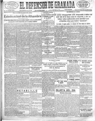'El Defensor de Granada  : diario político independiente' - Año LVI Número 30215 Ed. Mañana - 1935 Noviembre 28