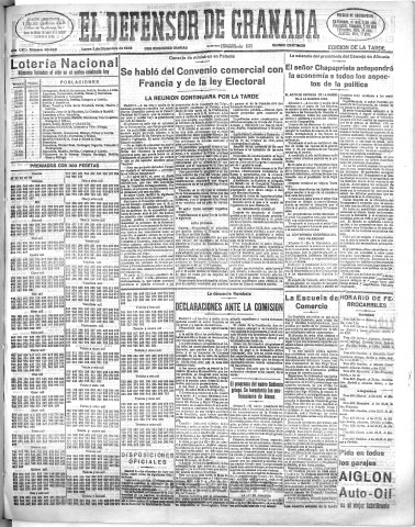 'El Defensor de Granada  : diario político independiente' - Año LVI Número 30222 Ed. Tarde - 1935 Diciembre 02