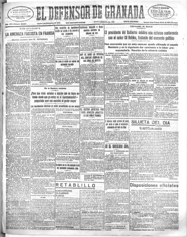 'El Defensor de Granada  : diario político independiente' - Año LVI Número 30227 Ed. Mañana - 1935 Diciembre 05