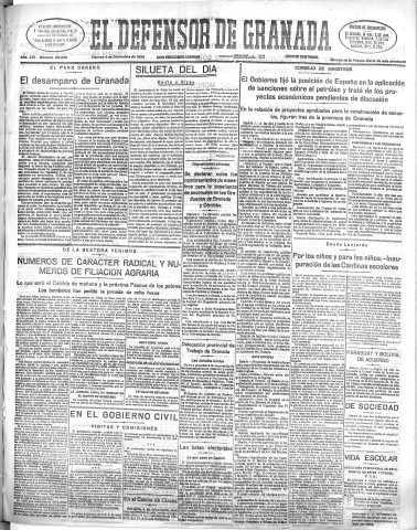 'El Defensor de Granada  : diario político independiente' - Año LVI Número 30229 Ed. Mañana - 1935 Diciembre 06
