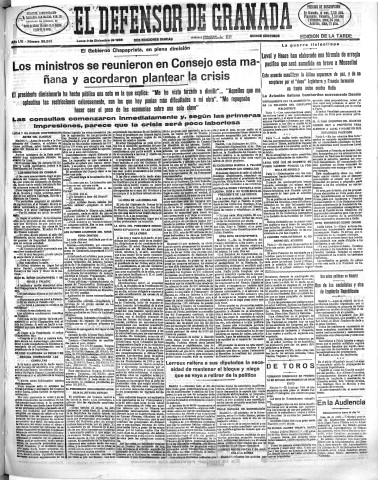 'El Defensor de Granada  : diario político independiente' - Año LVI Número 30233 Ed. Tarde - 1935 Diciembre 09