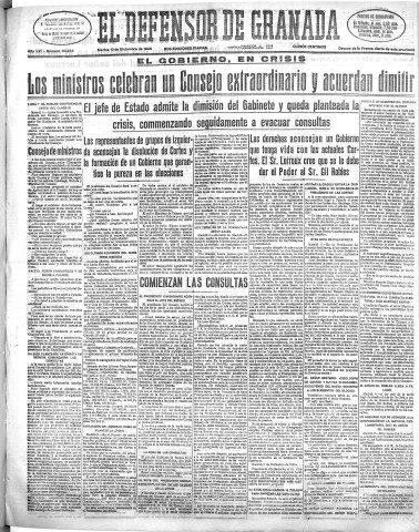'El Defensor de Granada  : diario político independiente' - Año LVI Número 30234 Ed. Mañana - 1935 Diciembre 10