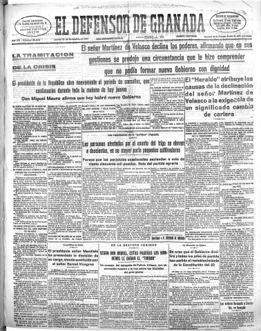 'El Defensor de Granada  : diario político independiente' - Año LVI Número 30238 Ed. Mañana - 1935 Diciembre 12