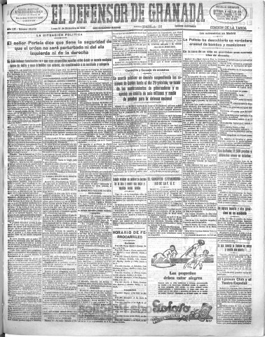 'El Defensor de Granada  : diario político independiente' - Año LVI Número 30245 Ed. Tarde - 1935 Diciembre 16