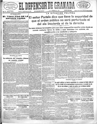 'El Defensor de Granada  : diario político independiente' - Año LVI Número 30246 Ed. Mañana - 1935 Diciembre 17