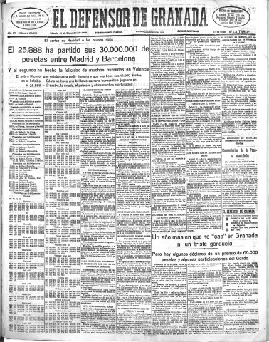 'El Defensor de Granada  : diario político independiente' - Año LVI Número 30255 Ed. Tarde - 1935 Diciembre 21