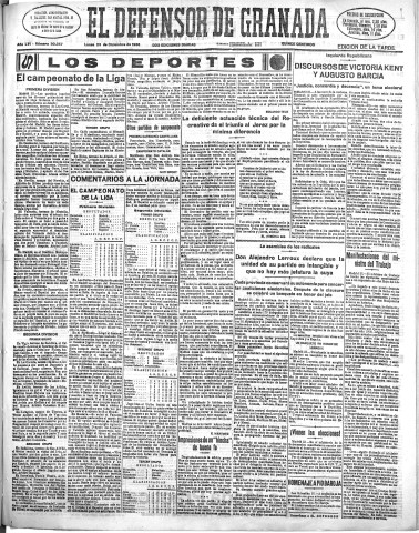 'El Defensor de Granada  : diario político independiente' - Año LVI Número 30257 Ed. Tarde - 1935 Diciembre 23