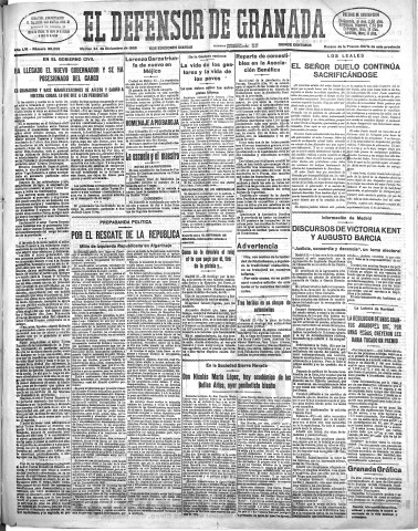 'El Defensor de Granada  : diario político independiente' - Año LVI Número 30258 Ed. Mañana - 1935 Diciembre 24